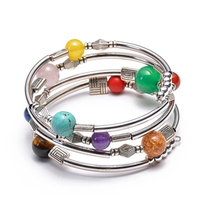 Bohemian Multi Layer Wrap Bracelet Natural Stone Turquoise Agate Amethyst Beads Alloy Tube Ethnic Jewelry For Women