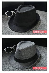 Classic black and gray fedora hats made of premium wool blend with ribbed band