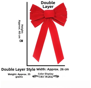 Detail of red velvet double-layered Christmas bow showing 40x26cm size dimensions
