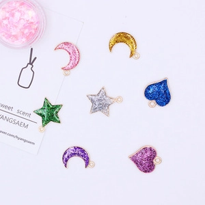 DIY colorful moon star heart charms with gold alloy frames and glitter resin filling