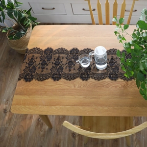 Elegant black eyelash lace table runner with floral patterns for wedding party decor