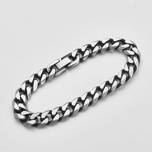 Retro titanium steel cuban link bracelet for men with silver frosted finish and clasp