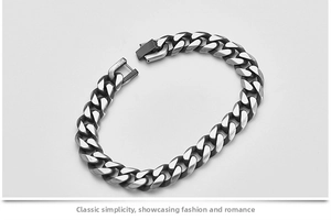 Detailed view of the vintage silver Cuban chain link with a secure plug-in square clasp