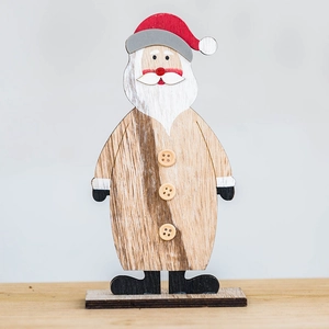 Handcrafted Santa Claus wooden desktop ornament with red and white paint and button details