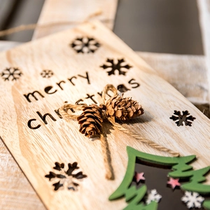Wood Christmas Door Hanging Sign With Pinecone Jute Rope Hollow Merry Christmas Reindeer Tree Rustic Festive Ornament