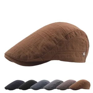 Vintage Ivy Cap For Men Women Cotton Polyester Textured Stripe Adjustable Retro British Style Flat Hat