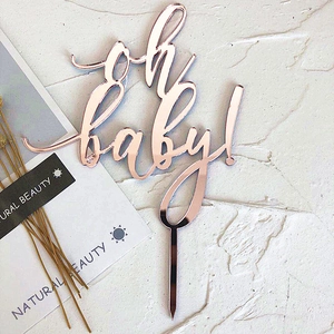 Rose gold mirror acrylic 'Oh Baby' cake topper for birthday party decoration