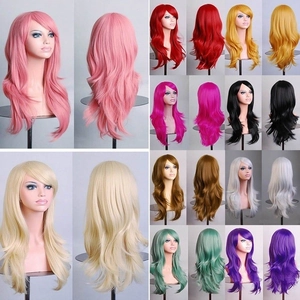 Long Wavy Wig High Temperature Synthetic Fiber With Bangs For Women Cosplay Party Anime Heat Resistant Colorful