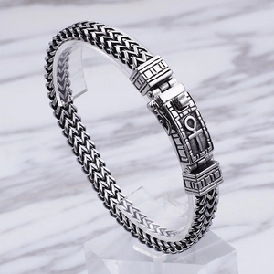 Double-row silver titanium steel chain bracelet with Ankh cross clasp for men