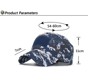 Détails casquette tactique camouflage avec visière de 7cm et taille de 54-60cm