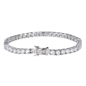 Silver tone copper tennis bracelet with 4mm cubic zirconia stones in 4-prong setting