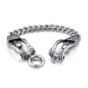Gothic punk silver skull bracelet for men made of polished stainless steel links