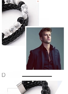 Detail of lava stone beads and leather cord on an essential oil diffuser bracelet for men