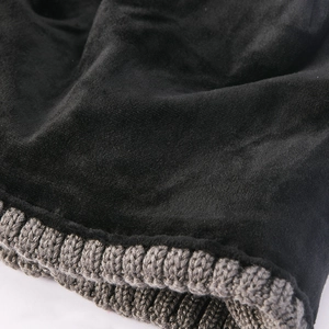 Winter thermal knit beanie featuring thick black plush lining and grey textured exterior