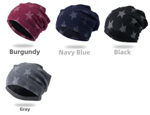 Detail view of thickened thermal star pattern knit beanies in four classic colors