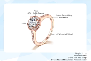 Detail showing 7mm round AAA+ cubic zirconia with S925 stamp on 18K white gold ring
