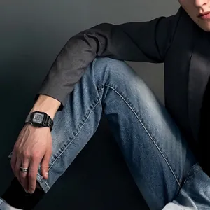 Men's stylish black digital sports watch with stainless steel strap for business leisure