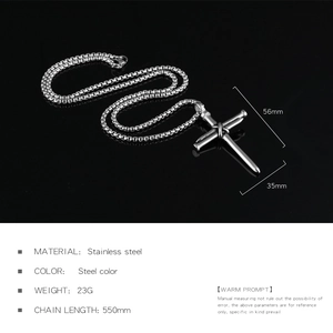 Detailed view of the double nail cross pendant with specifications and dimensions