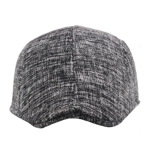 Retro grey wool blend flat cap with textured tweed fabric for autumn and winter warmth