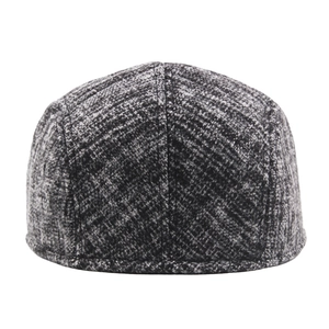 Grey tweed wool newsboy cap for men and women, warm winter flat cap with thick texture