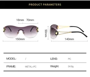Tableau des tailles détaillé pour lunettes Y2K avec mesures de monture et verres
