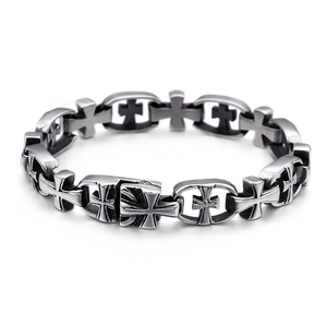 Bracelet Chaîne Croix Vintage Acier Inoxydable 316L Style Punk Gothique Motard Pour Hommes Argent Rétro