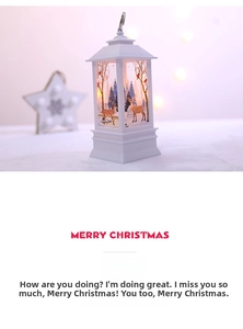 Close-up of a white Christmas lantern with reindeer forest scene and warm LED light
