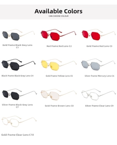 Detailed grid view showcasing multiple vintage rectangular metal frame sunglasses in 10 colors