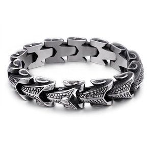 Men Vintage Dragon Scale Keel Chain Bracelet 316L Stainless Steel Heavy Punk Gothic Style Biker Jewelry