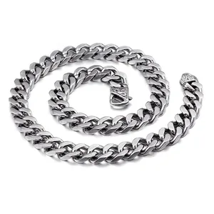 Men Cuban Link Chain Necklace Stainless Steel Thick Wide Curb Chain Punk Hip Hop Jewelry With Vintage Carved Clasp