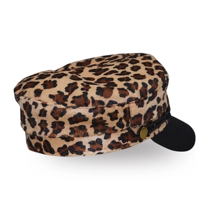 Vintage Schirmmütze mit Leopardenmuster, schwarzem Visier und goldenen Knöpfen