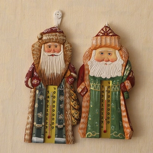 Thermomètres en bois faits main style Père Noël avec peinture d'art populaire unique