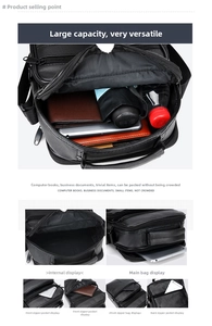 Detailed internal view of black pebble leather crossbody bag showing multi-pocket capacity
