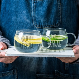 Mugs de petit-déjeuner en verre résistant à la chaleur avec poignées et tranches de citron