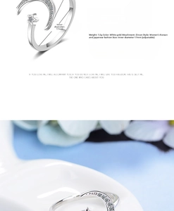 Detail view of moon and star zircon open ring with 1.5g weight and 17mm adjustable size