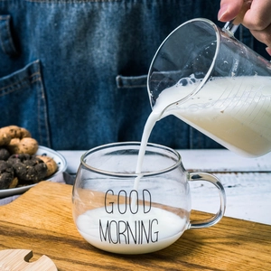 Mug En Verre Good Morning Avec Anse Verre Borosilicaté Résistant À La Chaleur Tasse Transparente Petit Déjeuner Lait Café