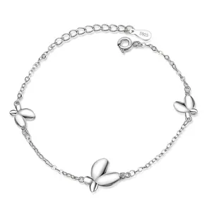 Korean Style Sweet Butterfly Charm Bracelet For Women Copper Platinum Plated Rhinestone Inlaid Adjustable Chain Jewelry Gift
