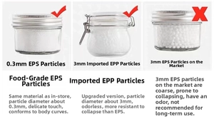 Macro comparison of food-grade 0.3mm EPS and 3mm EPP foam beads for U-shaped pillows