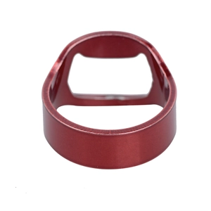 Macro shot of a red brushed metal decorative ring for automotive start buttons