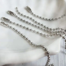 Close-up of silver metal ball chain with connector for DIY keychain accessories