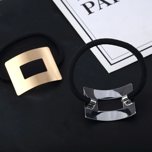 Minimalist gold and silver matte metallic hair ties with hollow rectangle design