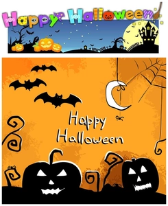 Cartoon Happy Halloween resin charm banner with pumpkins bats and spider webs design