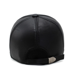Winter PU leather baseball cap for men with ear protection and adjustable metal buckle