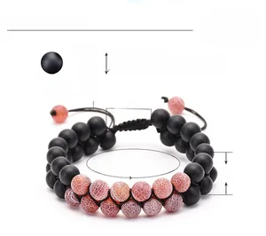 Detail of adjustable double-layer beaded bracelet with matte stones and agate beads