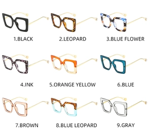 Rasteransicht mit neun verschiedenen Farbmustern der modischen quadratischen Übergroße-Brille