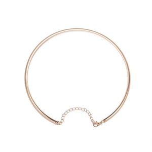 Polished gold punk metal collar necklace with adjustable lobster clasp on white background