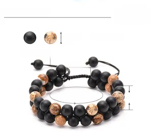 Detail showing 8mm double-layer braided matte stone beads with adjustable rope closure
