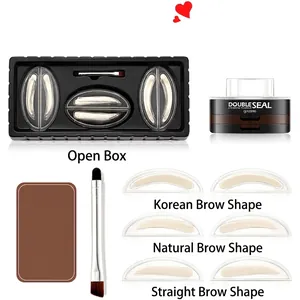Dual-color eyebrow powder set with 3 styles of stamps and a double-ended brush