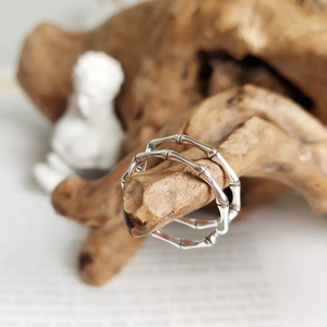 Artistic S925 sterling silver bamboo joint ring with a double-layered vintage design