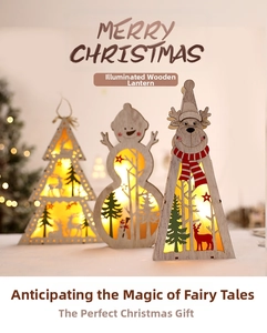 Lot de décorations de Noël en bois lumineux avec LED et motifs de forêt sculptés